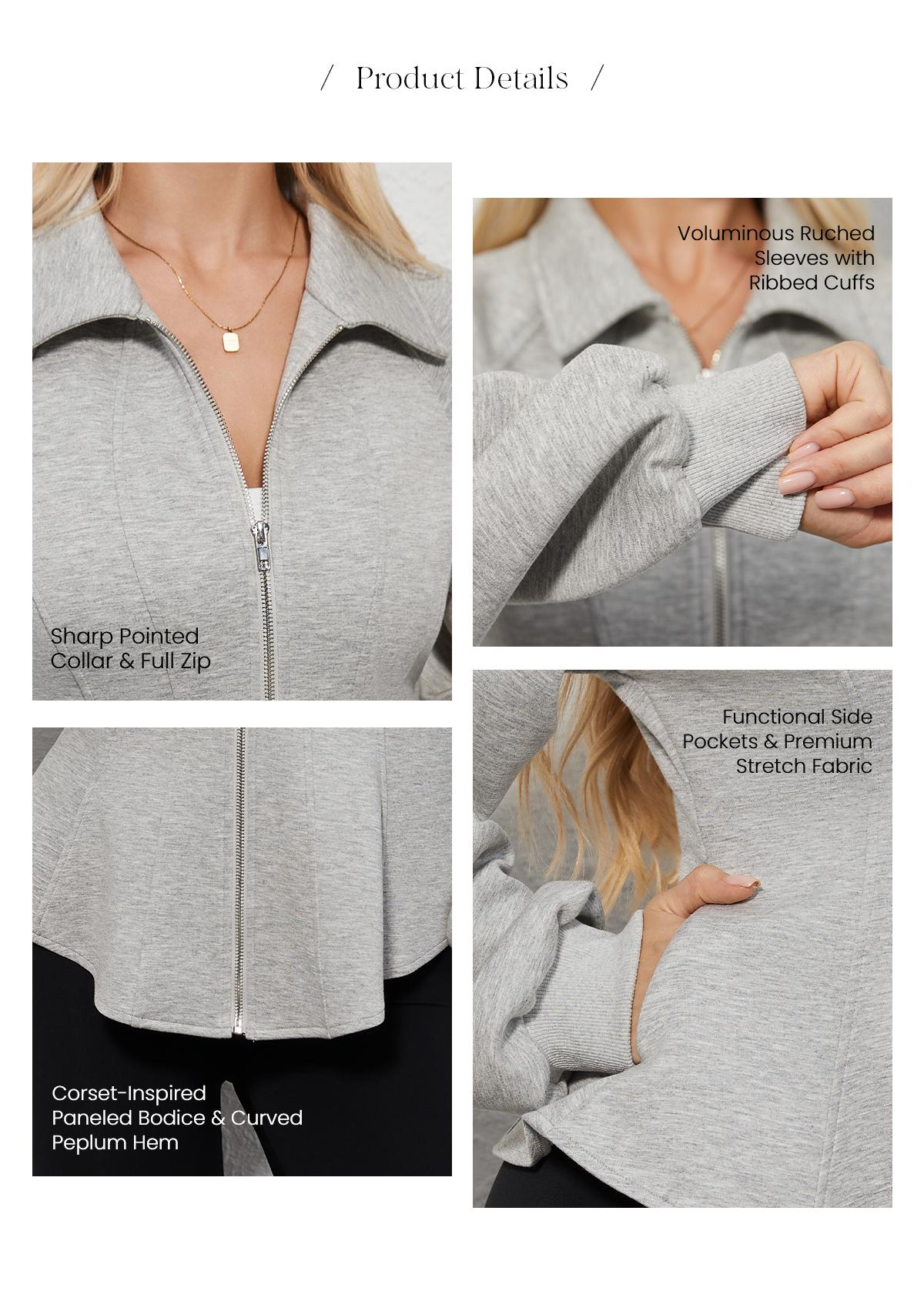 Chicovar Women's Zip Up Jacket, Ruched Sleeve, Side Pockets, Peplum Hem, Stretchy Slim Fit Cardigan Perfect for Casual Wear, Office, Church, Athleisure, Outerwear Chicovar Women's Zip Up Jacket, Ruched Sleeve, Side Pockets, Peplum Hem, Stretchy Slim Fit Cardigan Perfect for Casual Wear, Office, Church, Athleisure, Outerwear