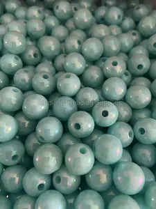 12mm Ab Blue Beads, Shiny Beads, Round, Loose, 0.47 inches, Chunky, Gumball