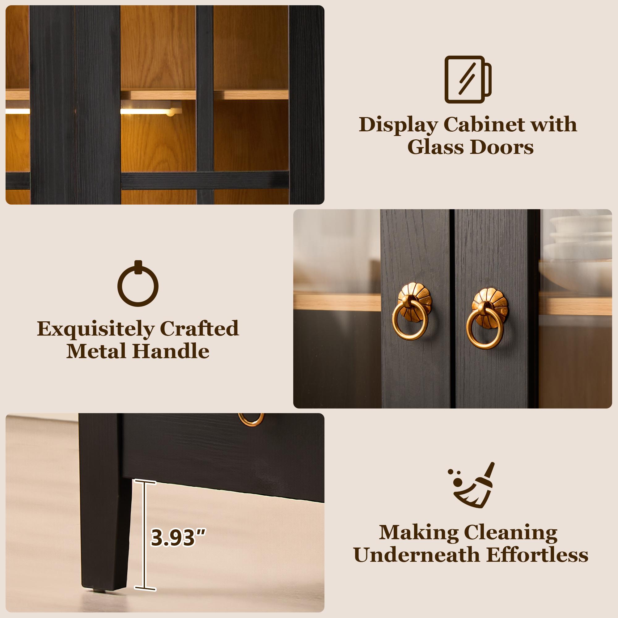 【Stock Up Sale】Ovios 71" Tall Arched Kitchen Pantry with Glass Door & Magnetic LED Lights, Modern Farmhouse Deep-Drawer Livingroom Storage Cabinet, Eco Wood Panel, Cupboard for Kitchen/Dining/Bathroom/Toy