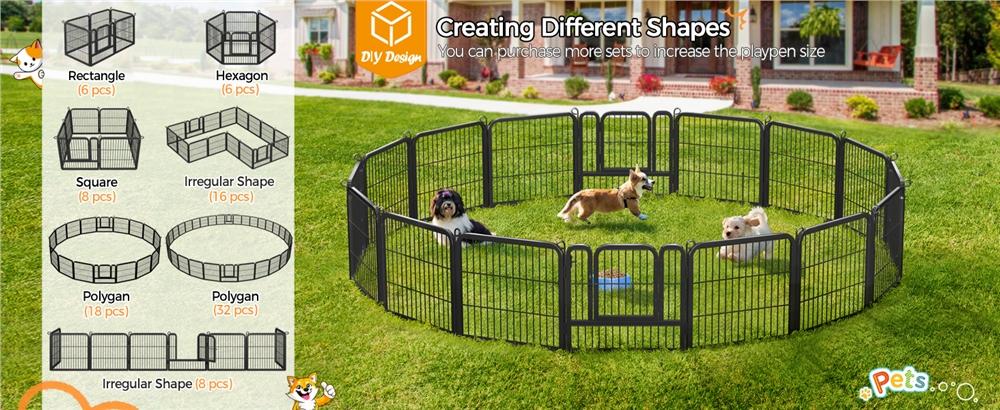 Yaheetech 25″ Tall Dog Playpen, Steel 6/8/12/16 Panels Dog Pet Exercise Barrier Outdoor Indoor Fence with Door
