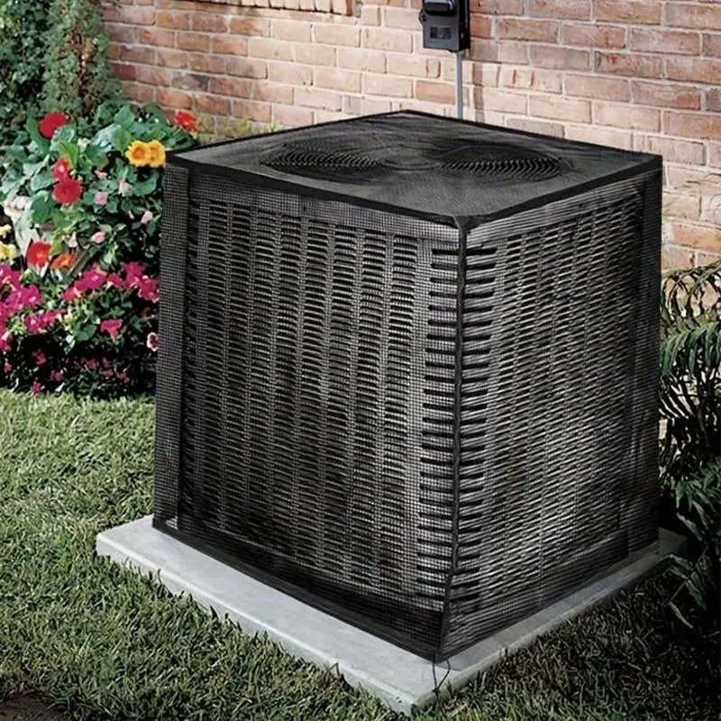 Outdoor Air Conditioner Cover with Strap - 4 Sizes Heavy-Duty PVC-Coated Polyester Mesh Cover, Waterproof, Dustproof, Foldable, Prevents Clogging by Cottonwood, Leaves, Weeds, Moisture (L:35.43inch*35.43inch*39.37inch, M:31.5inch*31.5inch*35.43inch), Any,