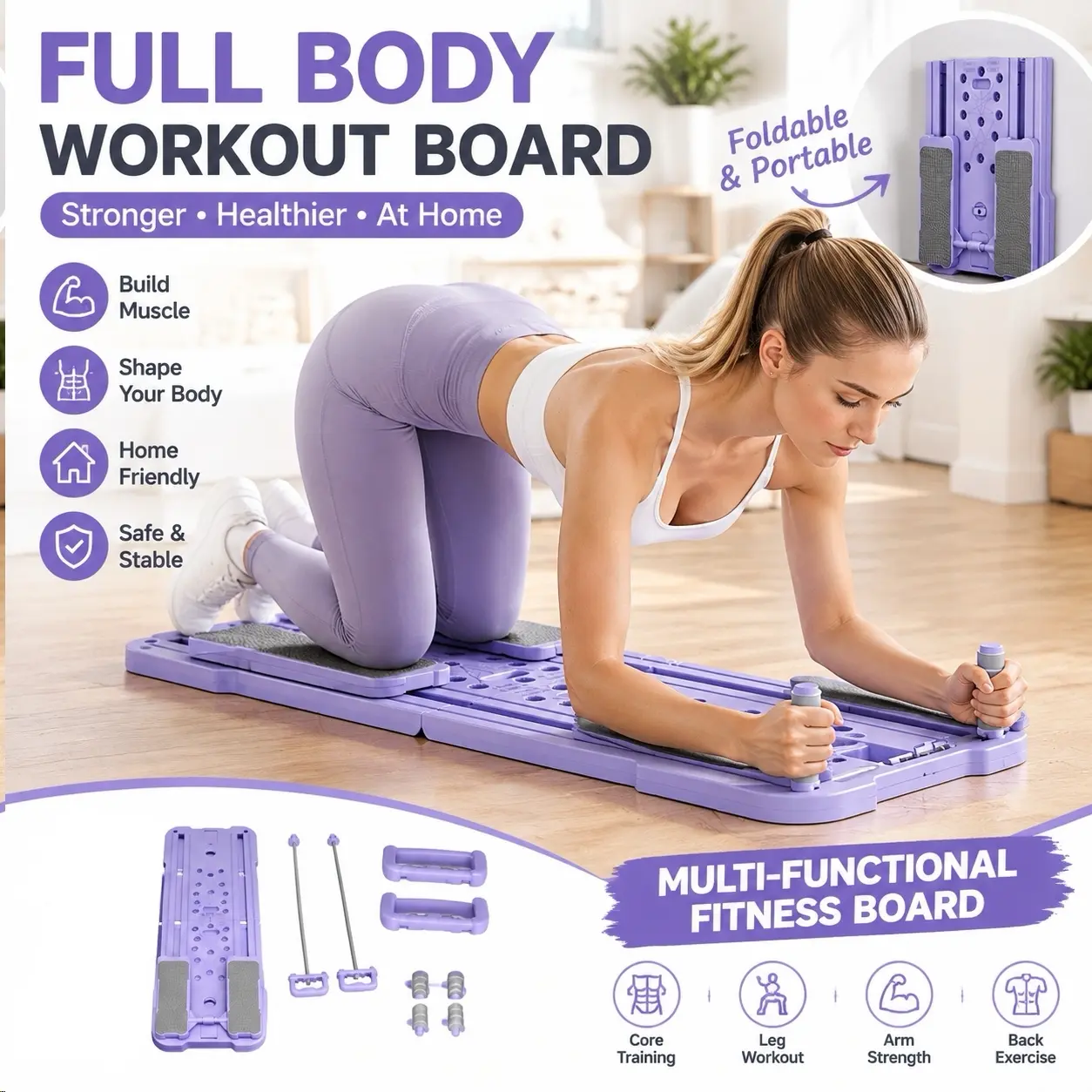TYGLOBAL Multifunctional Pilates Board, Foldable Pilates System for Home Gym, Core & Abdominal Trainer with Balance Training, 300 lbs Capacity Exercise Equipment for At-Home Workouts