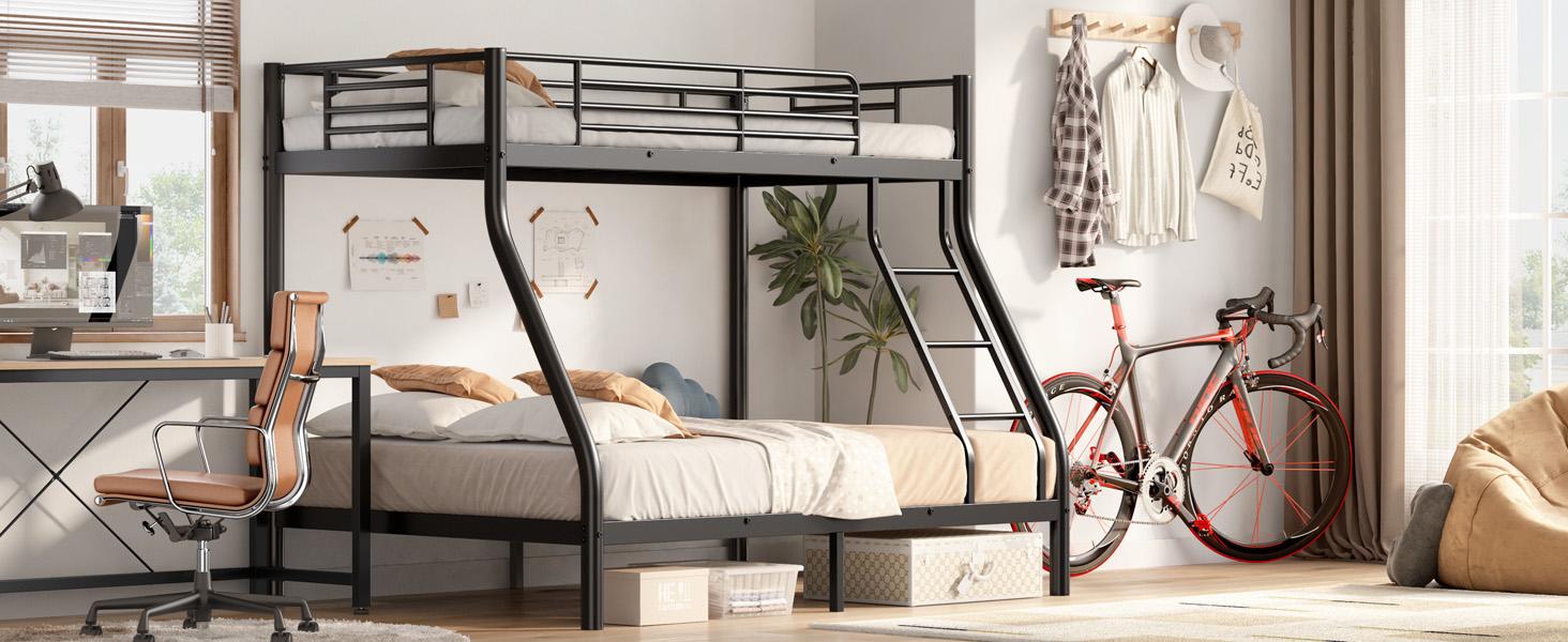 Twin Bunk Metal Bed with Ladder and Guardrails Heavy Duty Metal Construction Suitable for Teens and Adults Ideal for Families and Guests