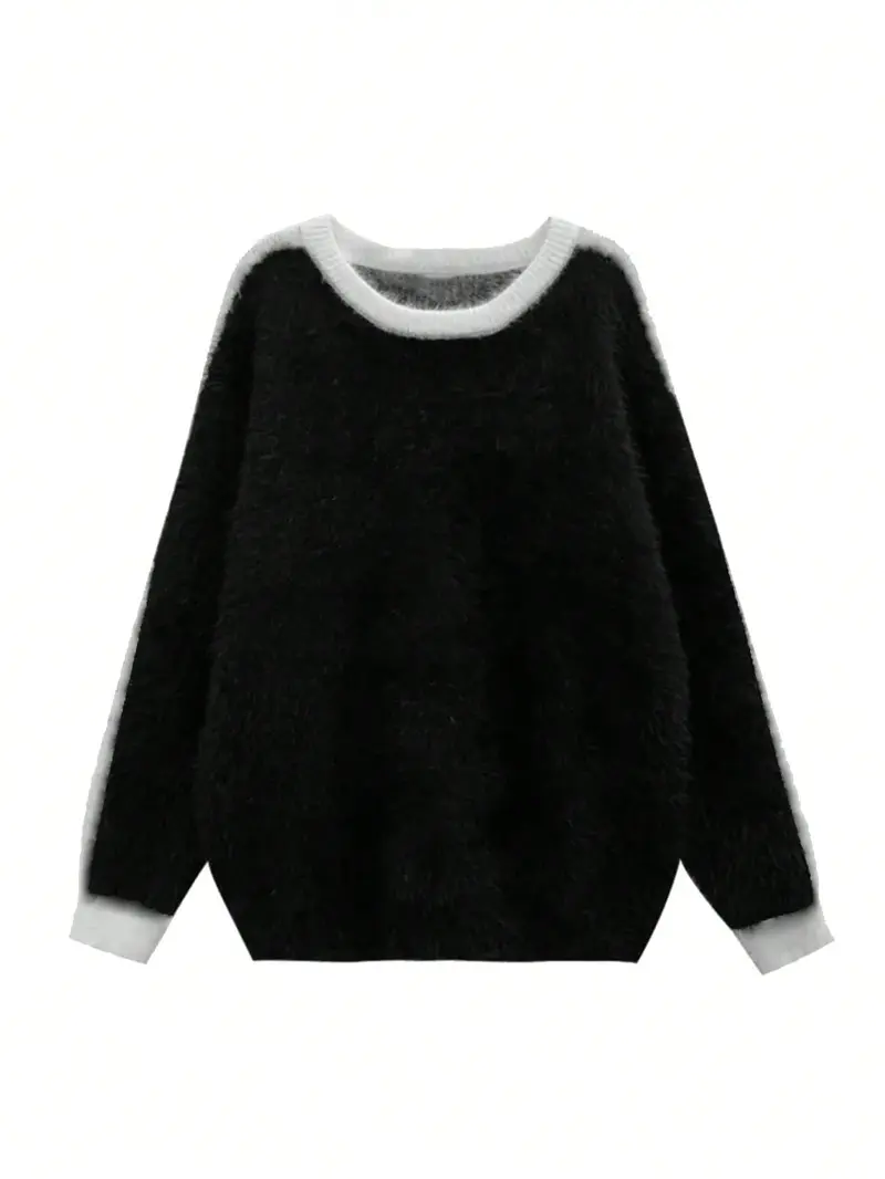 Sweaters for men - Men Loose Fit Contrast Knit Sweater Long Sleeve Crewneck for Fall Winter vacation clothes t shirts for men vintage clothing winter outfits y2k clothing sweater male clothes vacation outfit going out outfit y2k clothes outfits sweaters