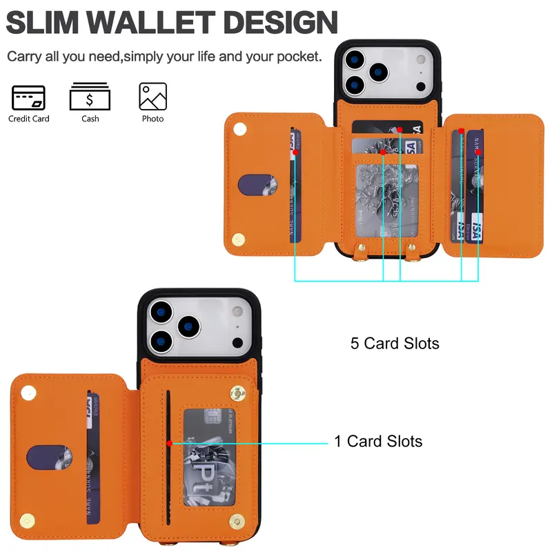 Blocking Zipper Wallet Crossbody Case for iPhone 18 Pro Max 17 16 15 14 13 Pro Max with Card Slots Wrist Strap Kickstand and Shockproof Protection