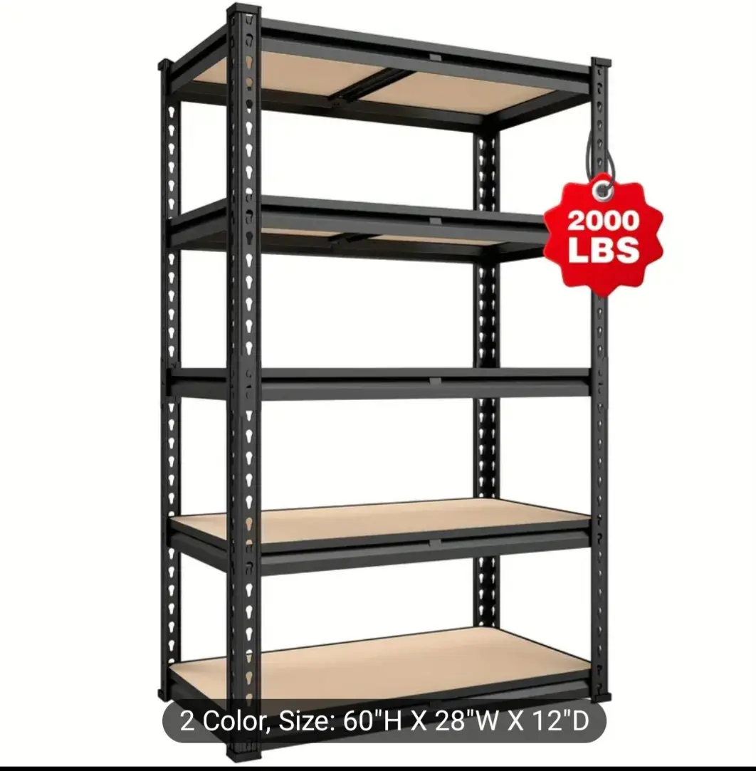 Heavy Duty Metal 5-Tier Adjustable Rectangle Shelf Organiser, 2020 Lbs Capacity, 35.5" D x 15.75" W x 73" H Durable Storage Rack, Multi-Purpose for Garage, Home Organization, 5-Layer, Five Tier