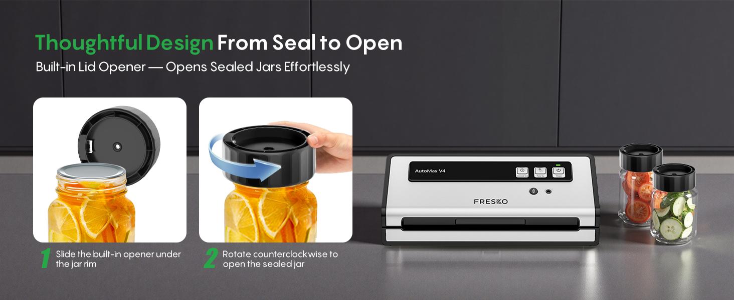 FRESKO AutoMax V4 Mason Jar Vacuum Sealer Machine, Automatic Food Sealer with Double Heat Seal, Includes Bags & Accessory Set