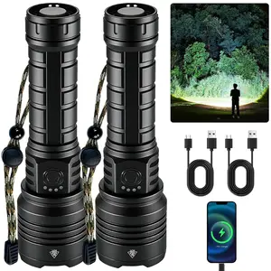 SYADOO 5000mAh Rechargeable Flashlights 2 Pack, Super Bright 10000 Lumens Flash Light, 5 Modes Zoomable Linternas with Power Indicator, Powerful Handheld LED Flashlights for Home Emergencies Camping, with Emergency Charging for Your Phone