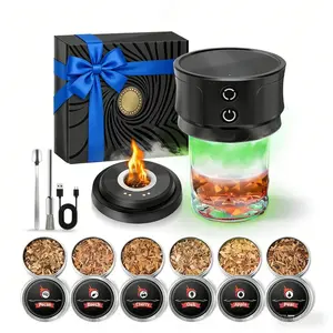 Valentine's Day Gift Whiskey Smoker Kit with RGB Lights, Infuser Kit,No Butane Needed,7 Light Modes,Portable Rechargeable Cocktail Smoker Kit with 6 Wood Chips, Old Fashioned Drink Smoker Kit, Bourbon Whiskey Gifts for Men, Dad, Husband