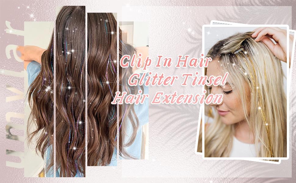 AISI HAIR 6 Pcs Clip-in Hair Tinsel Kit, 20 Inch Heat Resistant Glitter Tinsel Hair Extension Clips, Fairy Hair Sparkle Strands Festival Gift Party Dazzle Accessories for Women Girls Synthetic Hairpieces Synthetic Curly Wavy AISI HAIR 6 Pcs Clip-in Hair Tinsel Kit, 20 Inch Heat Resistant Glitter Tinsel Hair Extension Clips, Fairy Hair Sparkle Strands Festival Gift Party Dazzle Accessories for Women Girls Synthetic Hairpieces Synthetic Curly Wavy