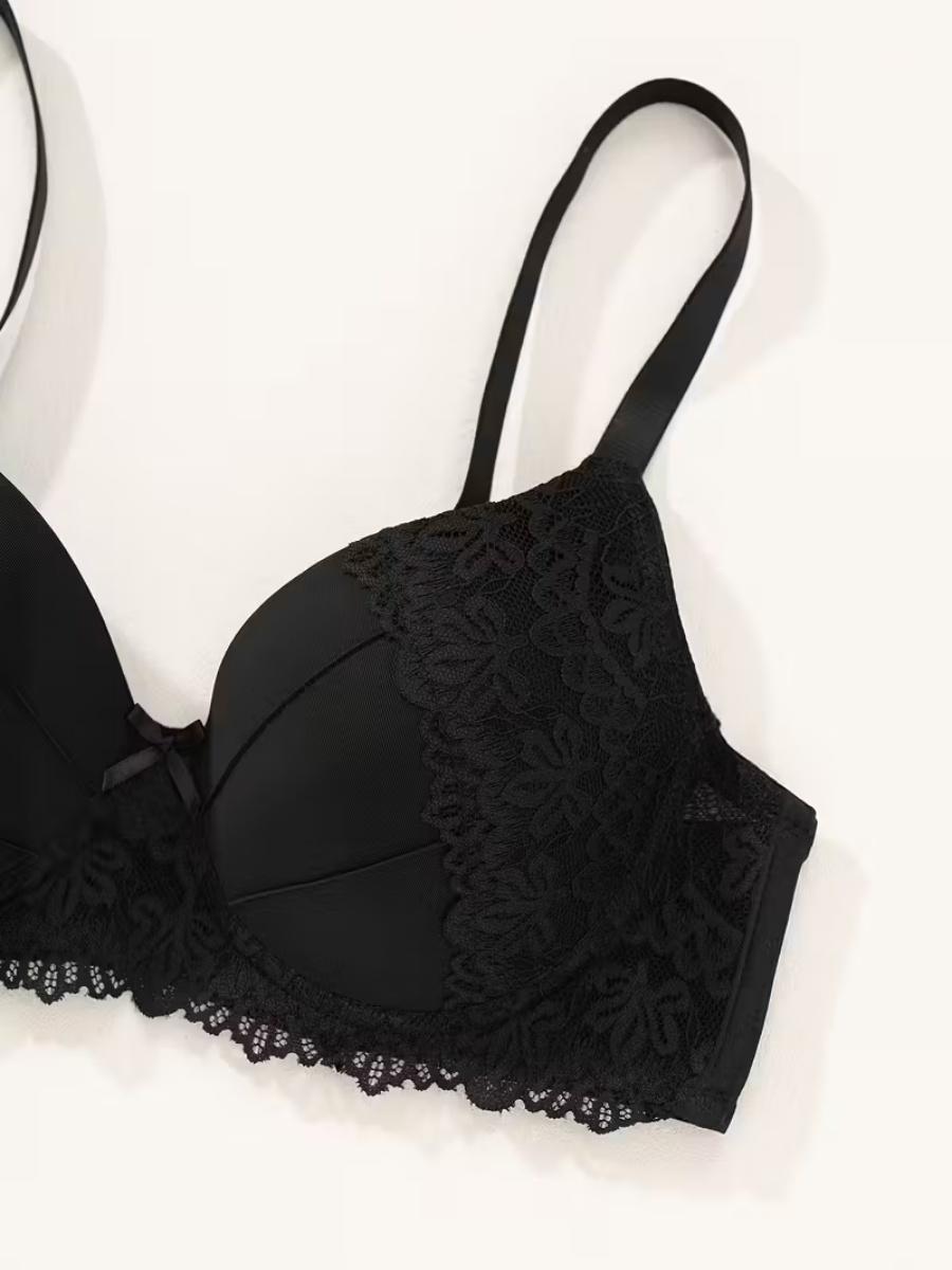 6pcs Women's Push-Up Underwire Bras - High Support Anti-Sagging Breathable Nylon/Elastane Blend, Bohemian Style Lace Trim & Solid Colors (Black/Red/Grey/Pink/Beige/Lavender) - Comfortable Everyday & Special Occasion Bras