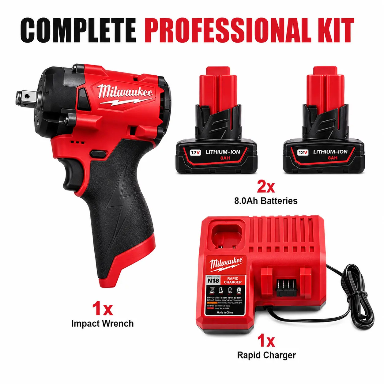 Milwaukee M12 Brushless 1/2" Hex Impact Driver Kit w/ 1x Battery + Charger + Contractor Bag | Overhead & Panel Screw Driving Beast | Pro-Grade Fastening for Electricians & HVAC Techs,high,lumen,