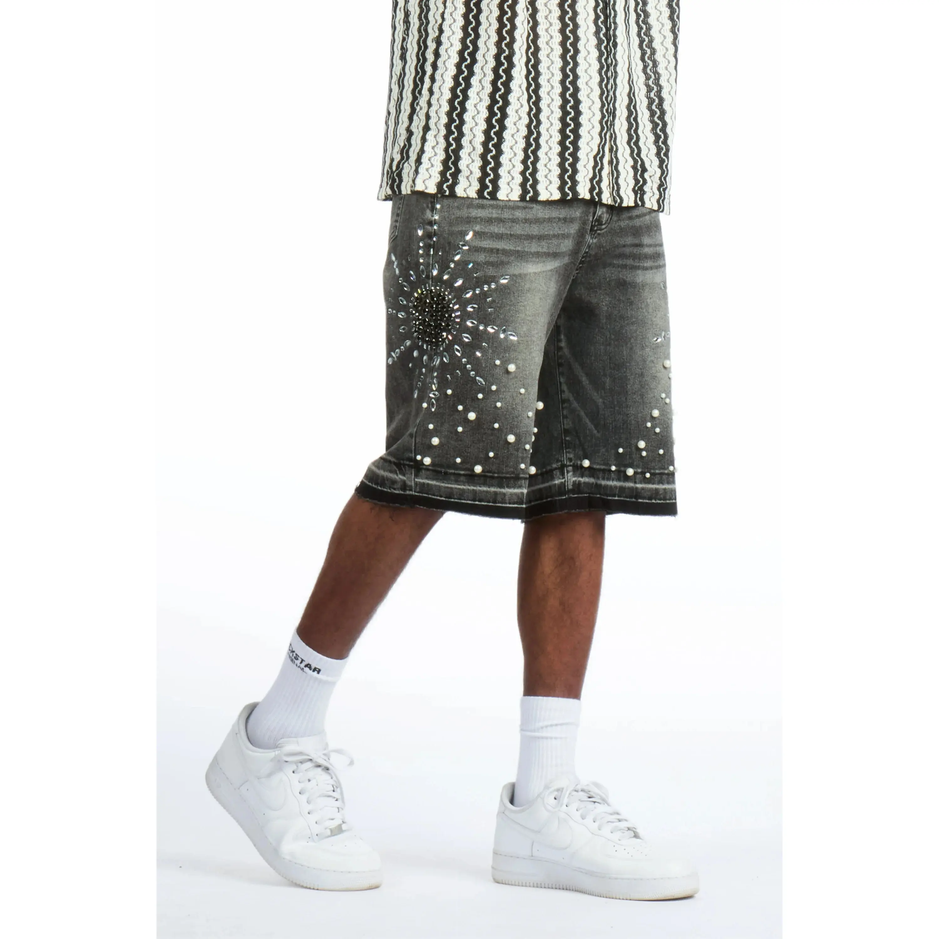 Tryst Black Rhinestone Denim Short
