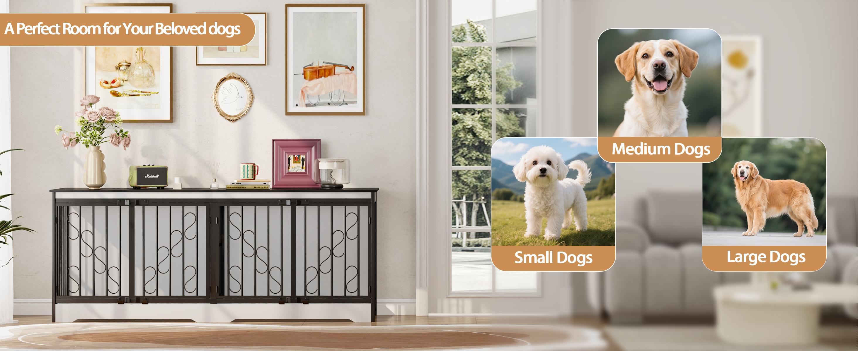 COZPAW 71"/78"/86" White Double Dog Crate Furniture for 2 Dogs, Heavy Duty Wooden Dog Kennel Furniture Indoor TV Stand, Modern Dog Crates for Large Medium Small Dogs with Divider