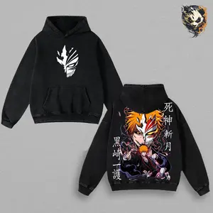 Ichigo Kurosaki Bleach Washed Anime Tee – Manga Shirt, Bankai Transformation Graphic T-Shirt, Heavyweight Oversized Streetwear, Gift for Anime Fans