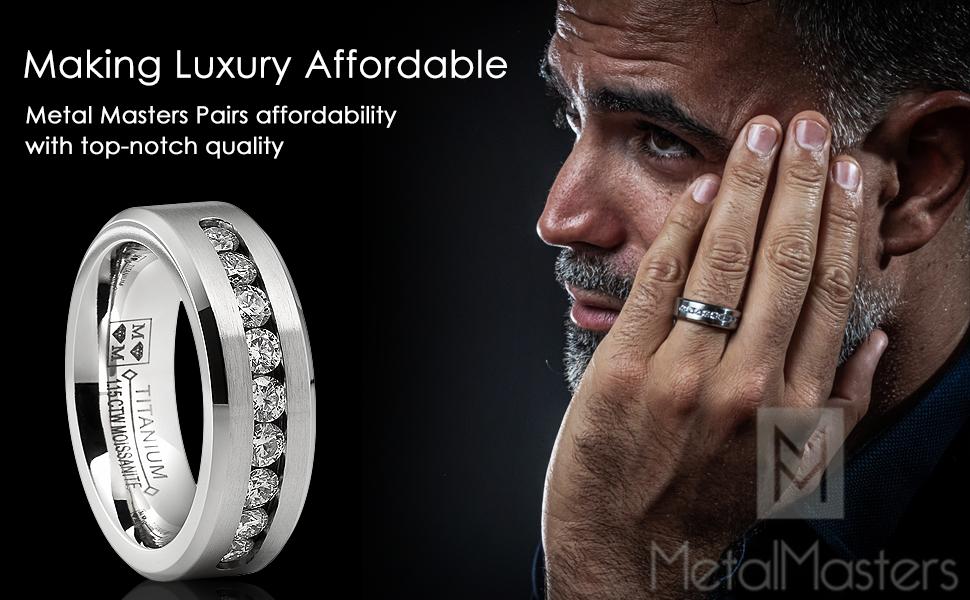 1.15 Carats Moissanite Mens Ring Wedding Band 9 Large Channel-Set 8MM