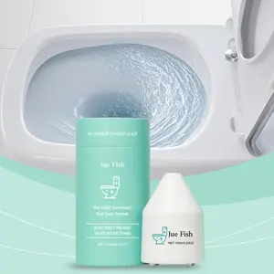 Toilet cleaner, tank dispensing type, automatic release of clean foam to freshen and eliminate odors.