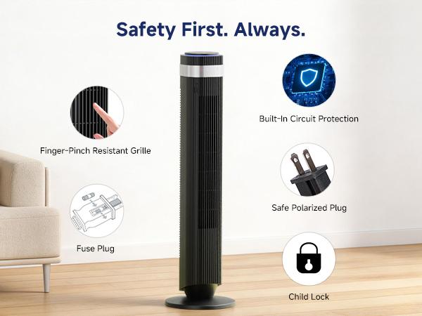 【New】Tower Fan for Bedroom, 28dB Silent Standing Fan with 12H Timer, Smart Auto Mode, 64° Oscillating Bladeless Cooling Fan for Home Office, Black