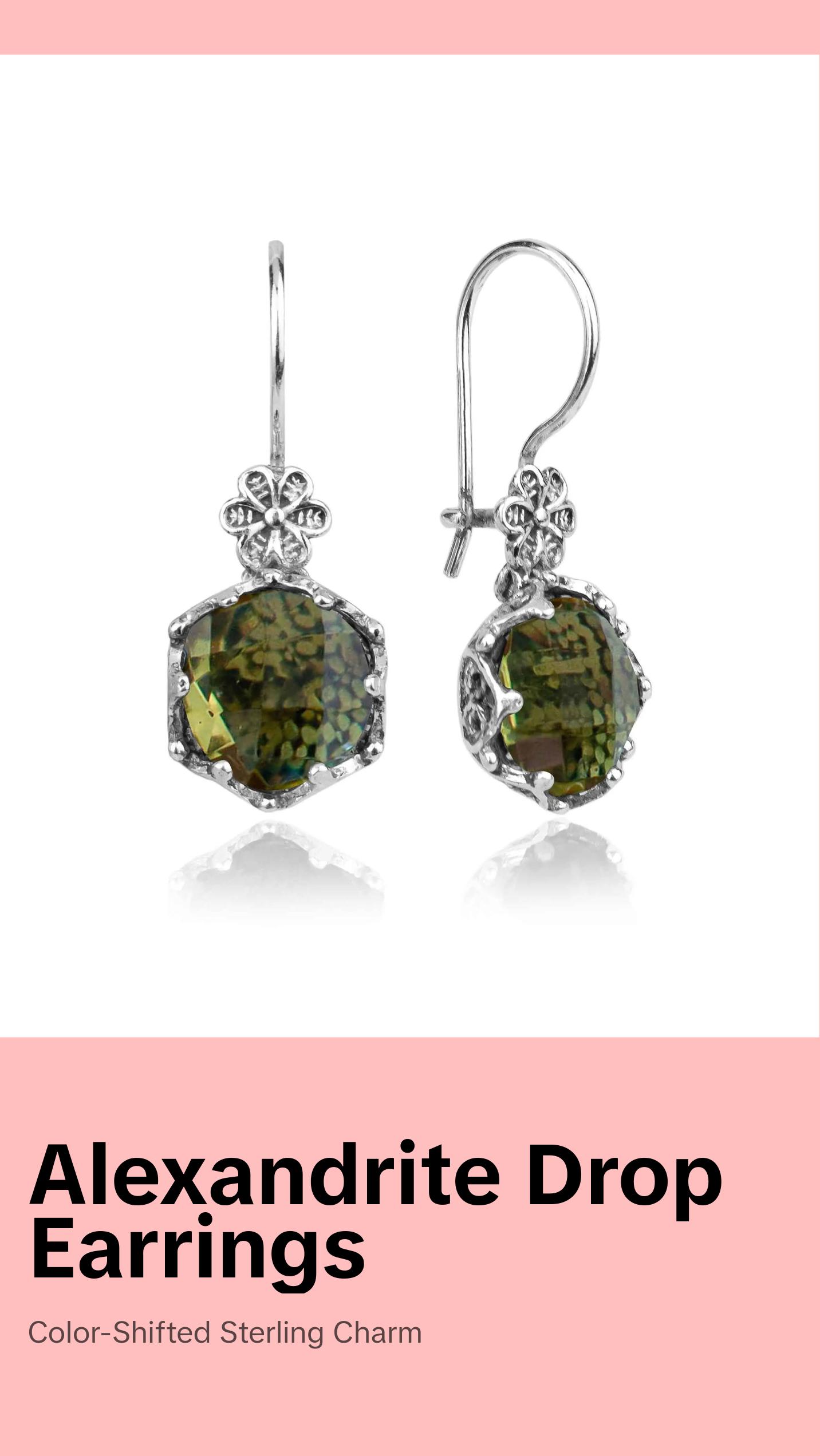 Filigree Art Alexandrite Gemstone Women Sterling Silver Drop Earrings