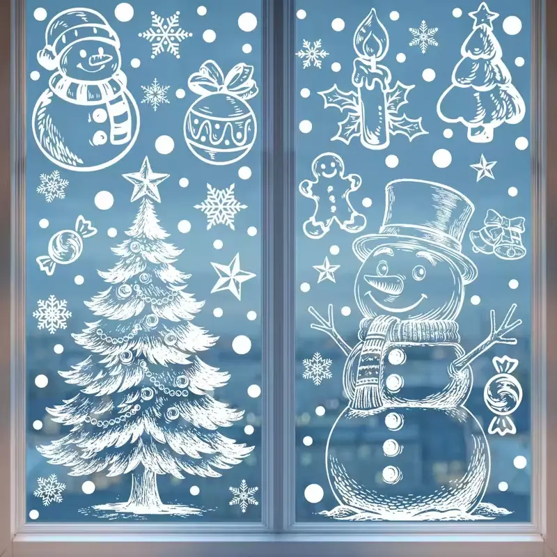 Reusable PVC Decorative Window Clings, Winter Snowman Gingerbread Man Designs, Easy Peel & Stick Christmas Decorations for Home Glass Doors, Window Decorations Supplies