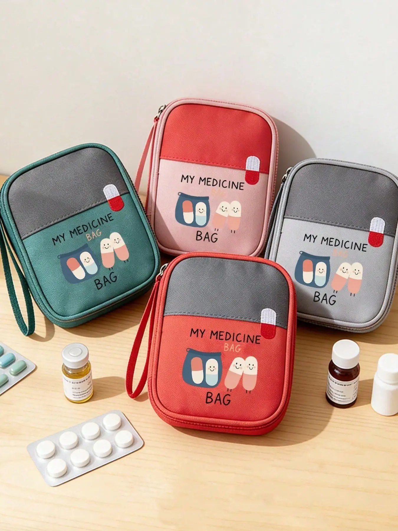 1 portable medical kit, printed with 'My Medicine Bag' and pill patterns, portable camping medicine kit, compact first aid kit, travel and home portable storage bag version, small medicine bag, convenient medicine tool kit
