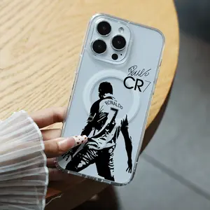 Cristiano Ronaldo (CR7) Silhouette with Signature Graphic Transparent Magnetic Phone Case for iPhone 11/12/13/14/15/16/16E - Precise Fit, Protective Edges, Anti-Fingerprints