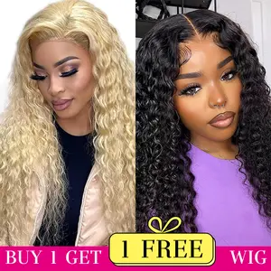 [Combo sale 28"&22"] buy 1 get 2 wig" 28 lnch 13x4 Deep wave Blonde Lace Front Wigs +13x4 22 Inch Jerry curly Human Hair Hair PrePlucked HD Transparent Lace Frontal Human HairWigs 180% Density