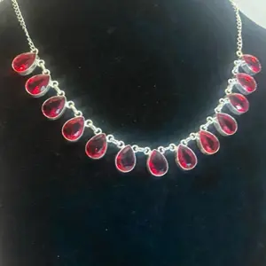 Red Garnet Natural Gemstone 925 Silver Necklace 18 “
