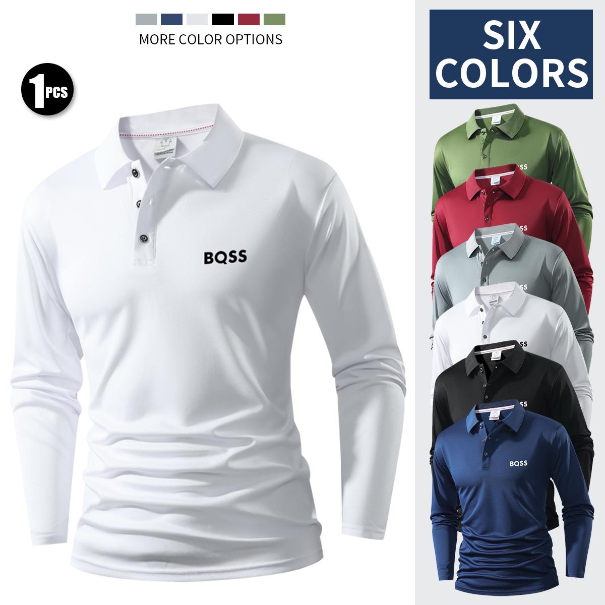 Men's long-sleeved POLO shirt, high-end fabric comfortable and versatile regular version button-up fashion top men's clothing, printed lapel golf shirt, tennis training business leisure outdoor sports jumper