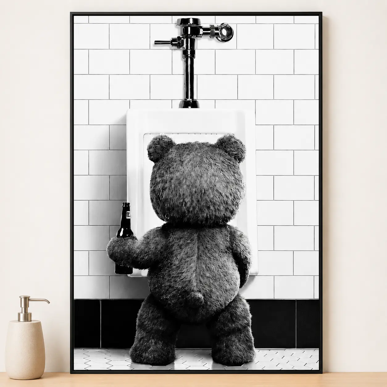 Ted Movie Poster, Teddy Bear Black & White Canvas Print, Funny Bathroom Wall Art, Kids Room Decor, Bar Wall Decor, Gift Idea, Comedy Movie Decor, Man Cave Wall Art, Dorm Room Decor, Funny Bear Poster, Movie Fan Gift