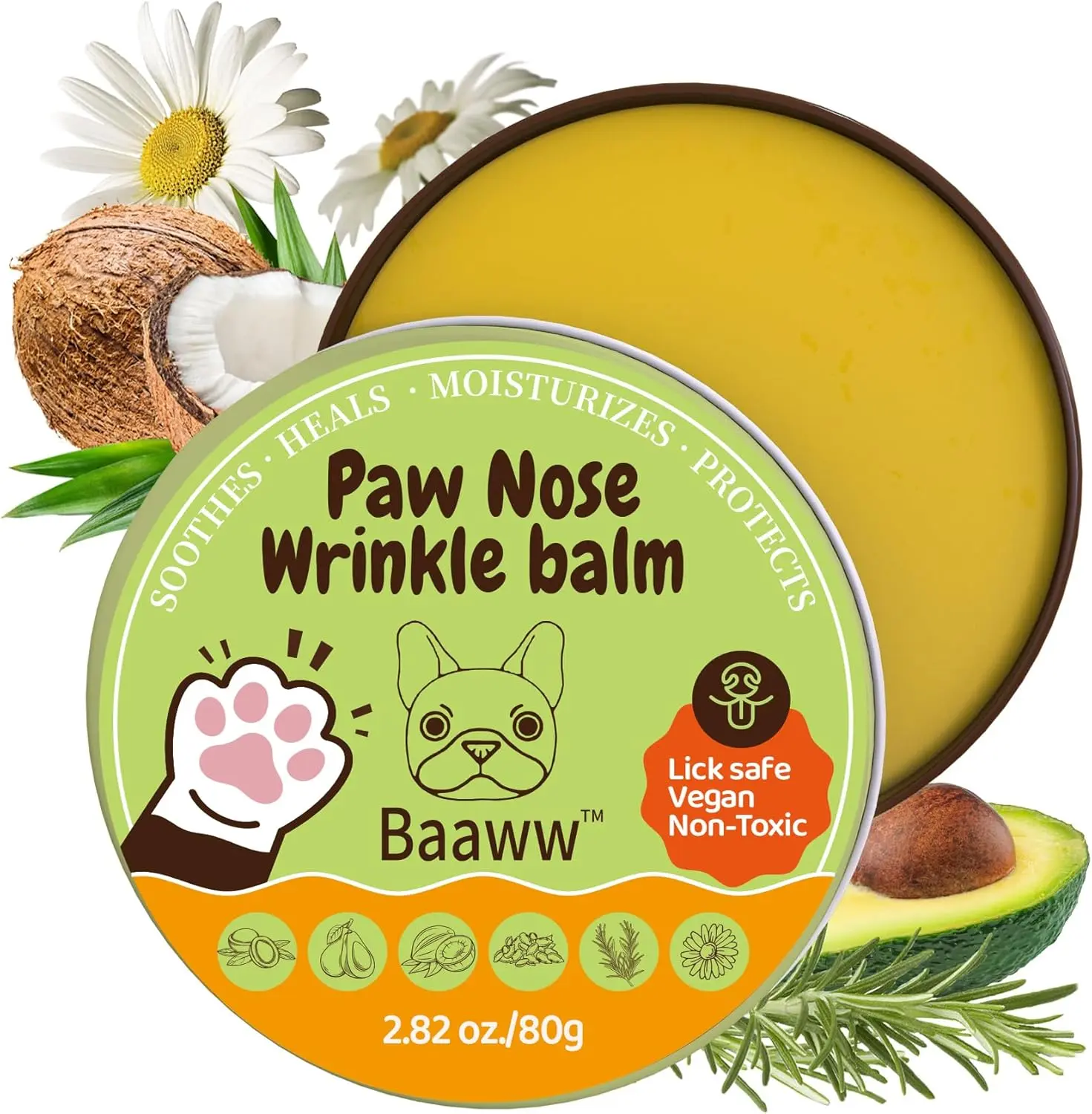 Paw Nose Dog Lick Safe Balm – Natural Moisturizer for Dry and Cracked Paws, Soothes Itchy, Sensitive and Irritated Skin, Wrinkle Irritation Relief, Protective Pet Care Soothing Essentials, 80g