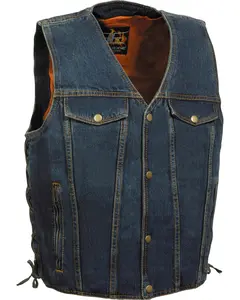 Milwaukee Leather Men's Side Lace Denim Vest With Chest Pockets Big 3X - Dm1360-Black-3X
