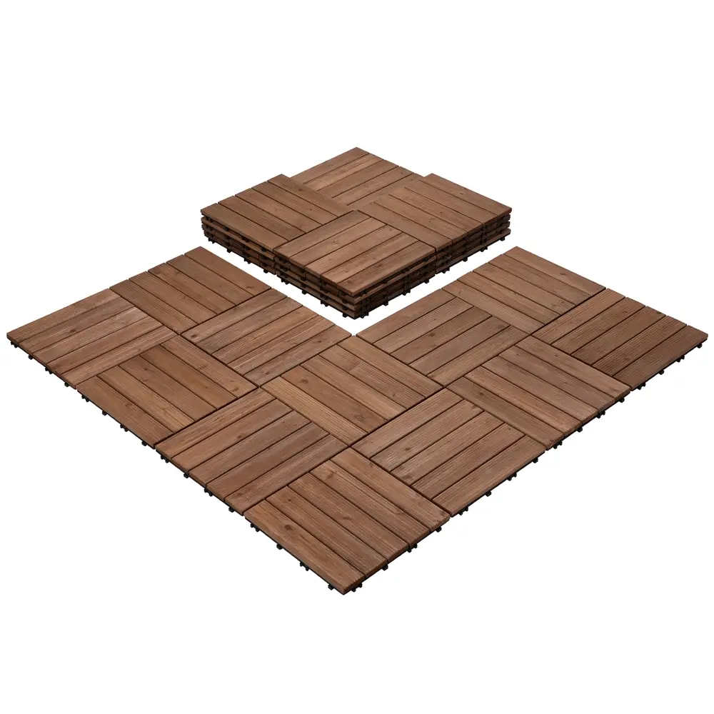 Costoffs 27-Pack 12.1" W×12.1" L×1" Thickness Acacia Wood Interlocking Decking Tiles - DIY Water-Resistant Hardwood Floors with High-Traction Grooves, All-Weather Wood Grain Flooring for Renters’ Hot Tub, Greenhouse, Living Room, Water Resistant Floors, H