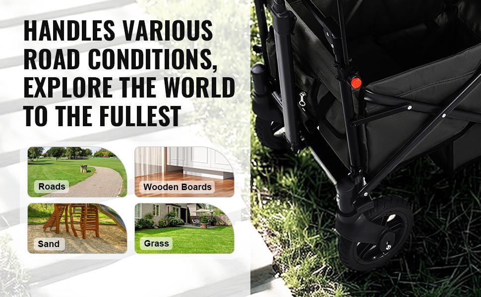 VEVOR Wagon Stroller for 2 Kids, TikTokShopBlackFriday, Push Pull Quad Collapsible Stroller with Adjustable Handle, Encircling Harness Removable Canopy, 4 Wheels with Brakes, Mutifunction Tandem Stroller for Camping