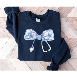 Nurse Coquette Toile bow Sweatshirt, Retro Nurse Sweatshirt, RN, Unisex Stethoscope Crewneck Sweatshirt, Nursing School, Nurses Week Appreciation