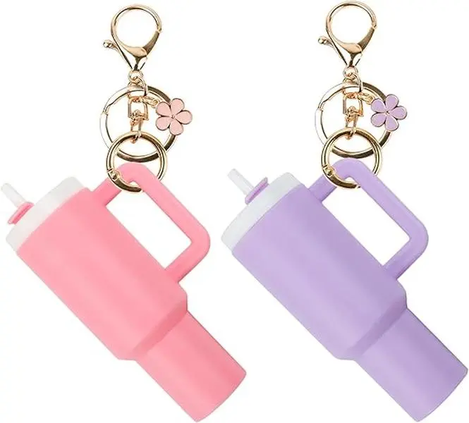 Mini Tumbler Keychain for Stanley Cup Accessories,Cute Mini Cup Flower Charm for School Bag Backpack Gir Women  ， Mini Tumbler Keychain ChapstickHolder， springtok Clip Pendants，Mother's Day gifts