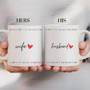 Husband Wife Couple Mug Set, Biblical Love Quote Coffee Cups for Married Couples, Romantic Christian Marriage Gift