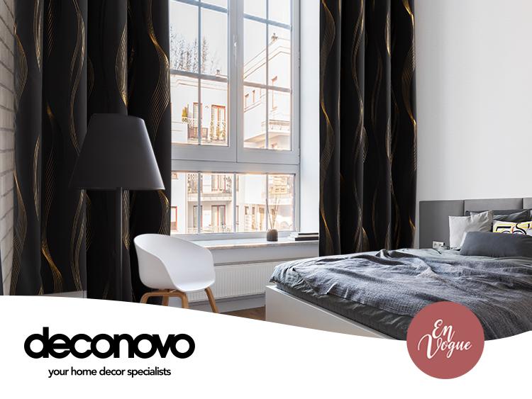 Blackout Curtains 2 panels, Deconovo Wave Striped Foil Golden Print Room Darkening Living Room Curtains curtain