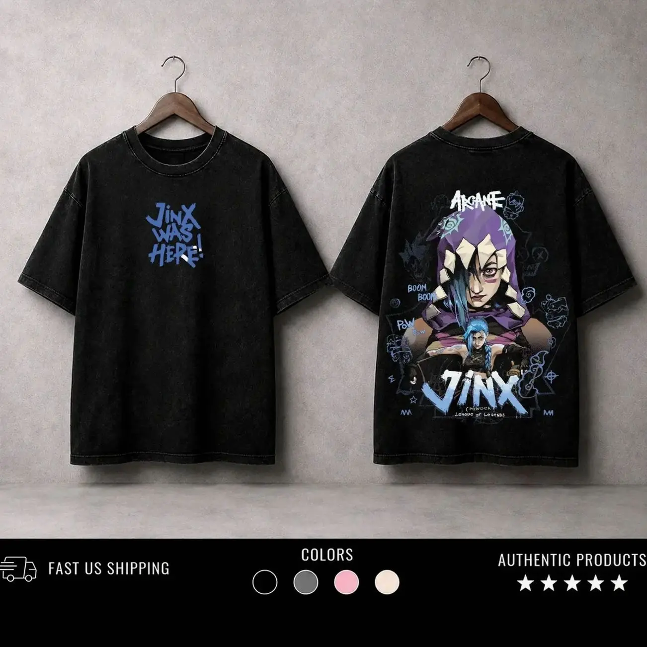 Retro Vintage Jinx x Powder Arcane: League of Legends Washed T-shirt, Hoodie FPS, Game Lover Unisex Shirt Gift for Him Her Y2K Hoodie Sweatshirt Clothes Menswear OGD