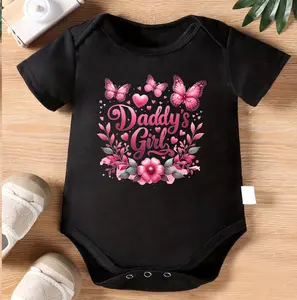 1pc Baby Crawling Suit - Black Onesie with "Daddy's Girl" Print - Soft Cotton Outfit for Newborns & Toddlers 0-3 Years - Cute Father Daughter Gift - Machine Washable Infant Wear