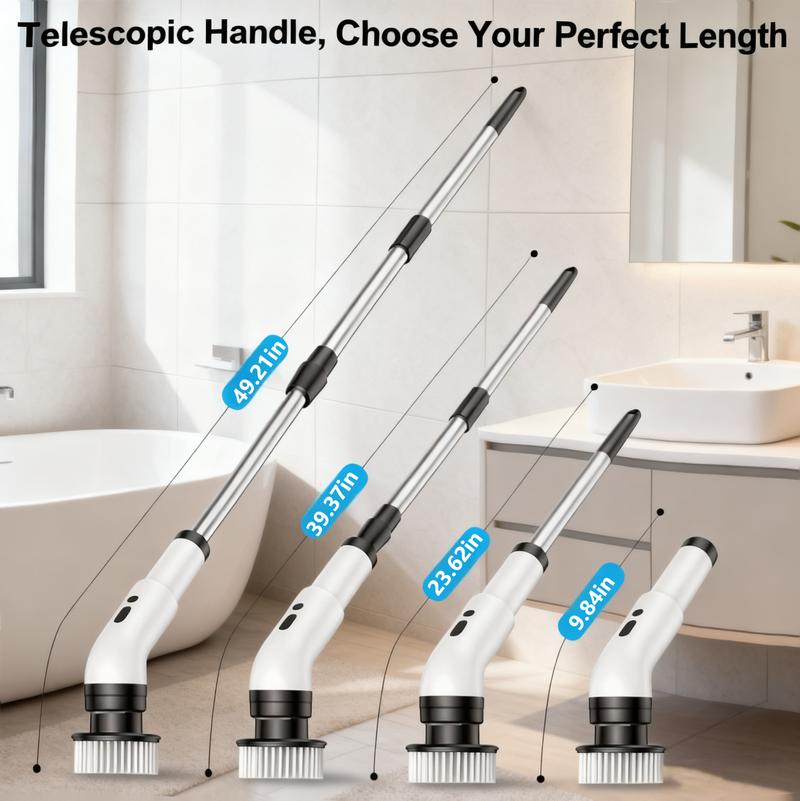 Electric Spin Scrubber, Cordless Shower Scrubber with IPX7 Waterproof, Electric Cleaning Brush, Multi-Surface Use Bathroom Cleaner and Shower Brush, Long Battery Life, Adjustable Speed & Extendable Handle, Deep Cleaning Tool for Tiles, Tub & Floor