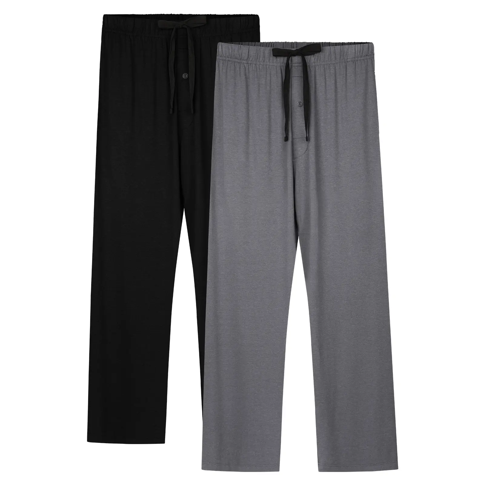 BAMBOO COOL Men's 2-Pack Classic Plain Bamboo Fabric Fitted 2 Piece Men's Pajamas Bottoms - Breathable, Soft Nightwear with Drawstring, Button Crotch, Side Pockets, Athletic Loungewear, Adjustable Two-Piece Men's Pajamas Bottoms