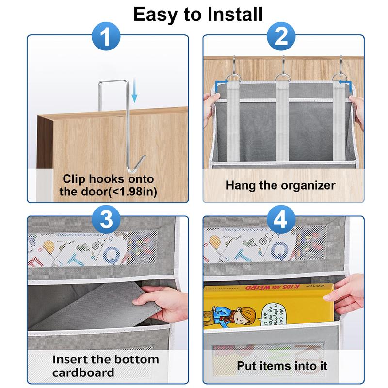 Over The Door Organizer Storage-5-Tier Hangable Organizer with 10 Large side pocket, Anti-Tilt Design, 44 lb Capacity for Bedroom, Bathroom, Baby Product Ptorage，Perfect For Diaper or Wet wipes storage，Dormitory Storage，Back to School Must Have