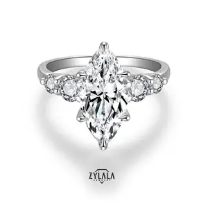 [016] 3.0ct Lab-Created Moissanite Ring Maquise Cut Wedding Ring All Side Stone Lab-Created Moissanite Ring 925 Sterling Silver Promise Ring Engagement Jewelry Christmas Gift