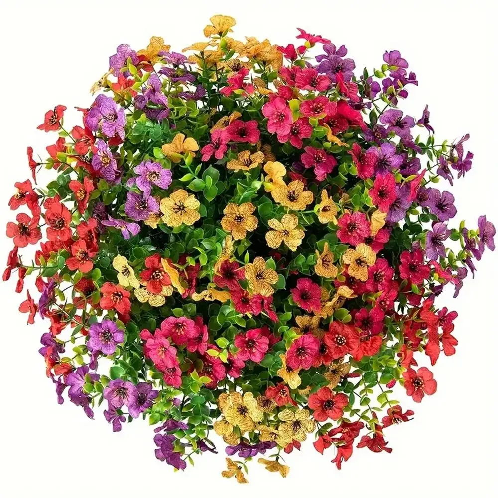 UV-Resistant Plastic Artificial Flower Arrangement Set (12/24pcs) - Colorful Simulated Bouquet with Butterflies, Safe Realistic Outdoor Decor for Flower Garden, Balcony, Home