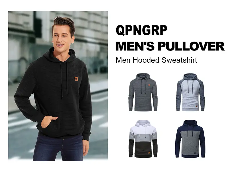 Men's Pullover Hoodies Plaid Jacquard Long Sleeve Drawstring Hipster Casual Hooded Sweatshirts with Kanga Pockets Large Size Casual Drawstring Hoody Top Fashion Athletic Hoodies Breathable Menswear【S-5XL】