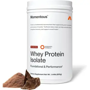 Momentous Essential Grass-Fed Whey Protein Powder – 20g Whey Isolate, NSF Certified for Sport, Gluten-Free, Chocolate, 25 Servings (1.44 lb)