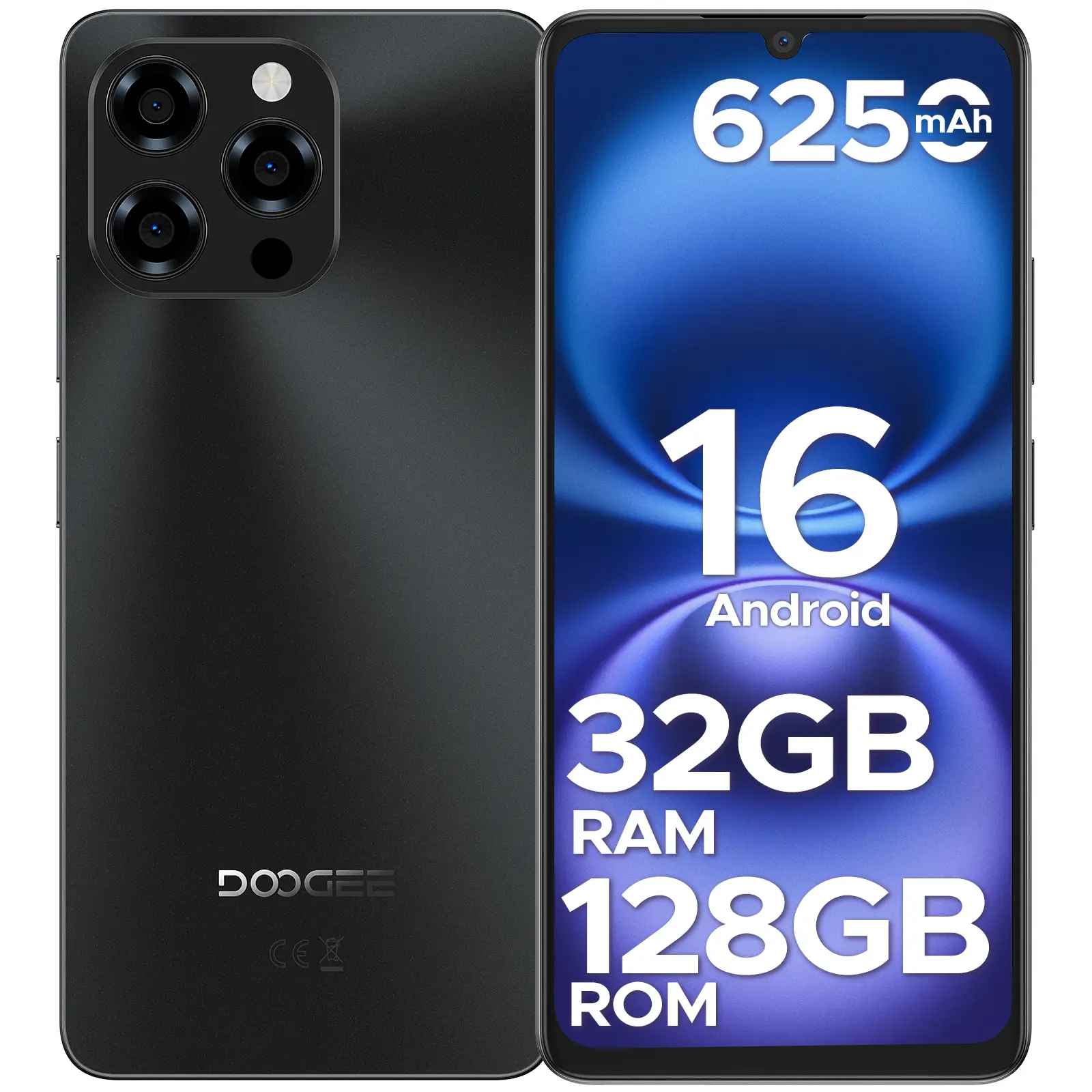 DOOGEE Note 58 Android 16 Unlocked Mobile Cellphone, 32GB+128GB/2TB Expandable Memory, 6250mAh Battery, 6.75" 90Hz HD+ Display, 4G Dual SIM Device with NFC, OTG, Widevine L1, Camera, Charging Card, Navigation, Streaming Support