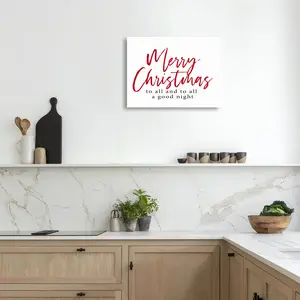 1pc Merry Christmas Wooden Framed Canvas Wall Art Print with Red Cursive Lettering & "to for all a Good Night" Phrase - Background Holiday Decor for Living Room, Bedroom, Kitchen, Office - 11.8"x15.7" Wrapped Canvas Frame	
