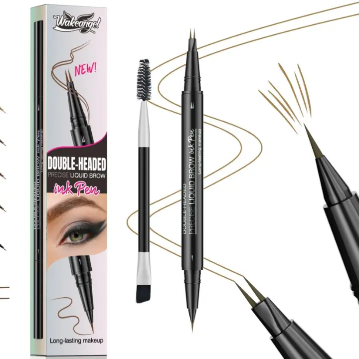 Brow Pen, 2-in-1 Eyebrow Pencil with Waterproof Microblading and Dual-Ended Eyeliner Brush for Natural Brow Makeup and Eyelash Line